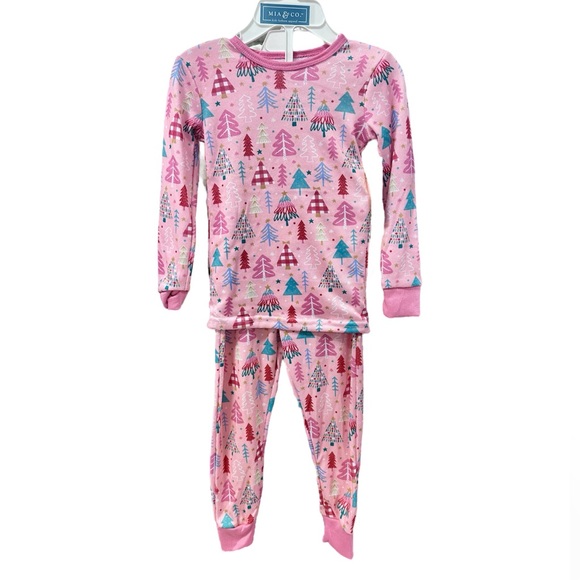 🎄Mía & Co  toddler pink Christmas tree pj set size-3 - Picture 2 of 3